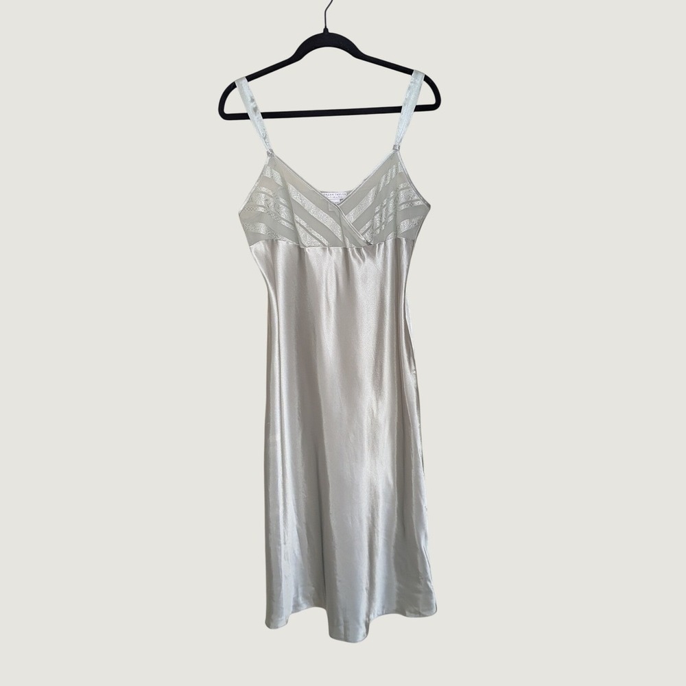 Morgan Taylor Intimates Fairycore Satin Maxi Empire Slip Dress Sage Green Large